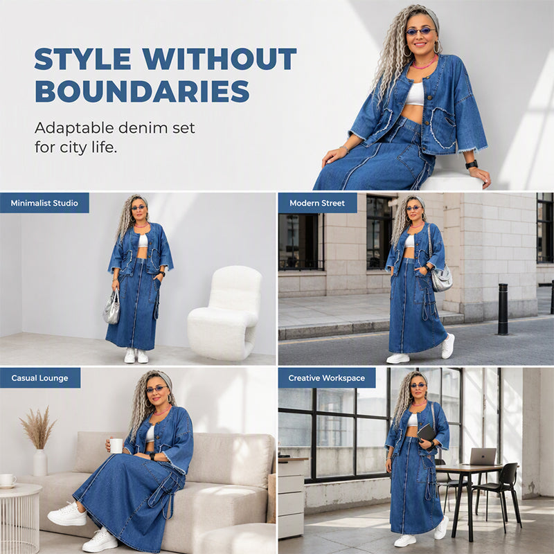 Slimming Denim Maxi Dress Set