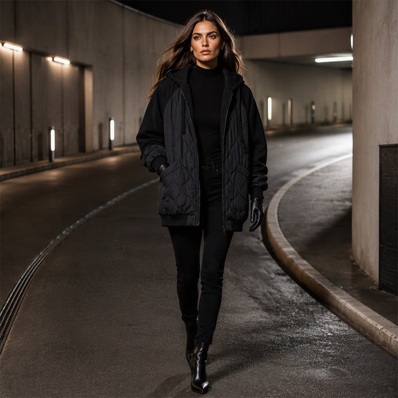 Women's Quilted Hooded Spliced Jacket