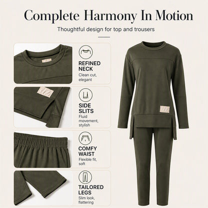 Women's Split Long Sleeve Top & Pants Set