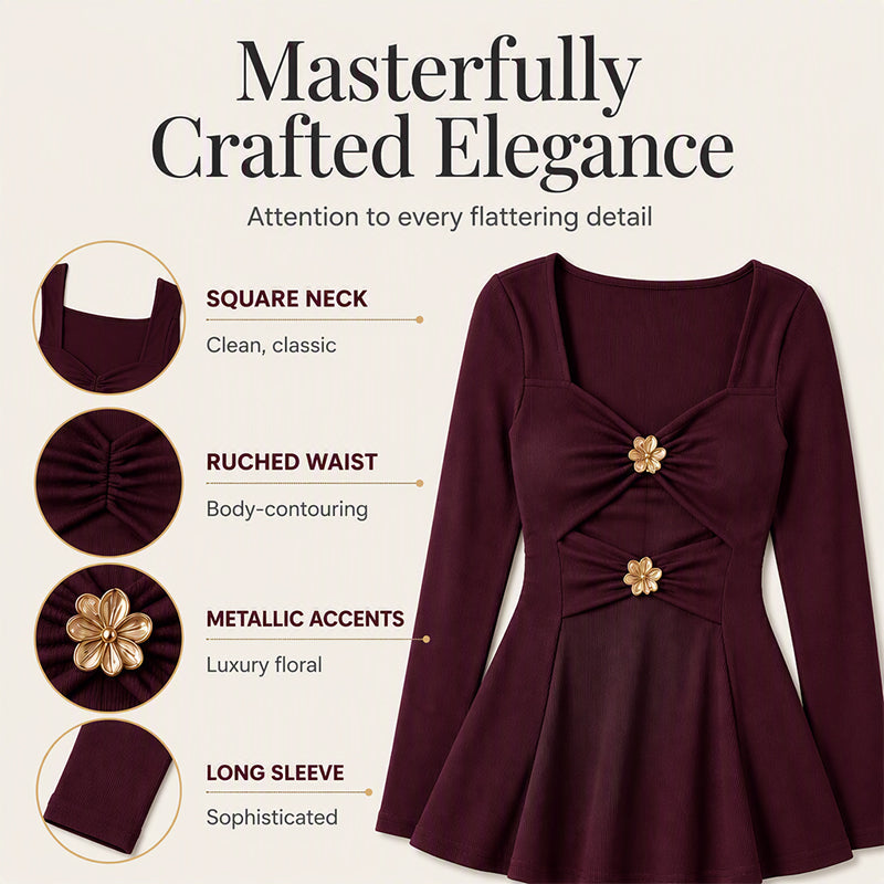 Women's V-Neck Peplum Top with Flower Accents