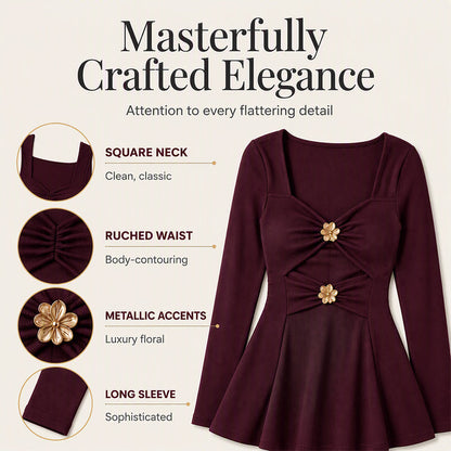 Women's V-Neck Peplum Top with Flower Accents