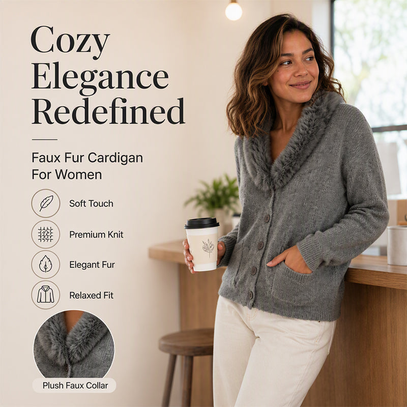 Women's Furry Collar Knit Cardigan