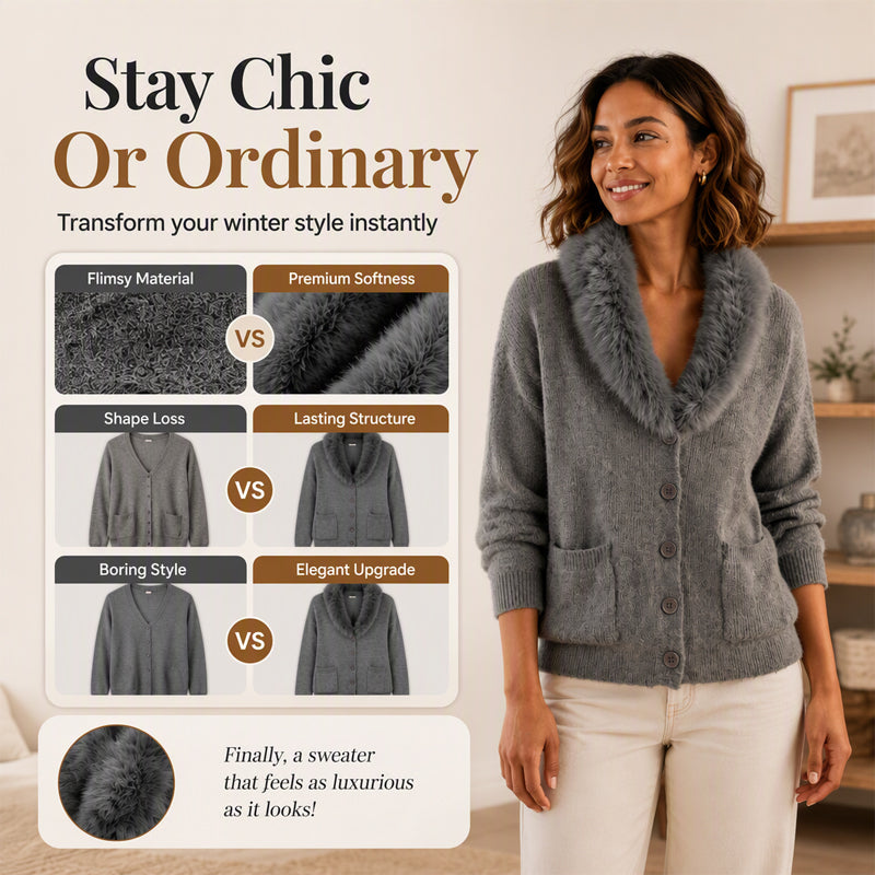 Women's Furry Collar Knit Cardigan