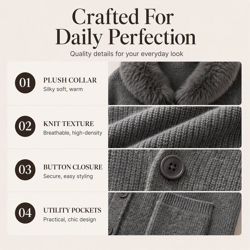 Women's Furry Collar Knit Cardigan
