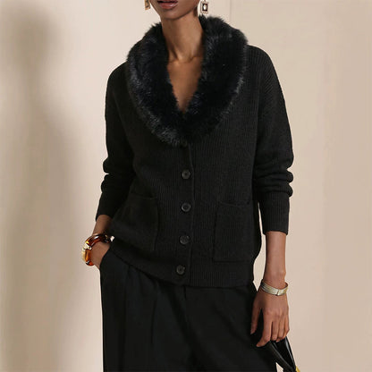 Women's Furry Collar Knit Cardigan