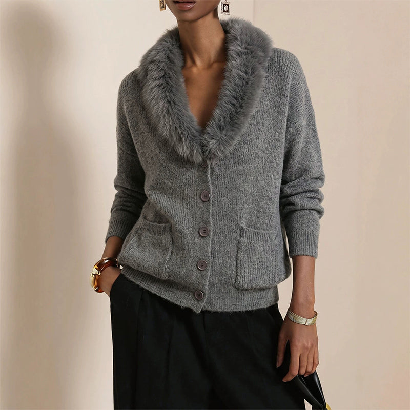 Women's Furry Collar Knit Cardigan