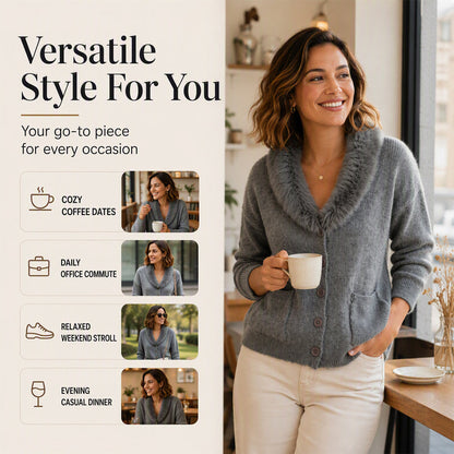 Women's Furry Collar Knit Cardigan