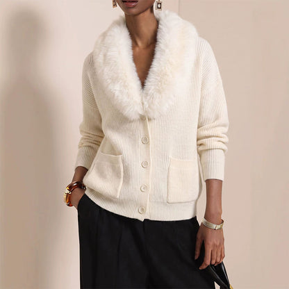 Women's Furry Collar Knit Cardigan