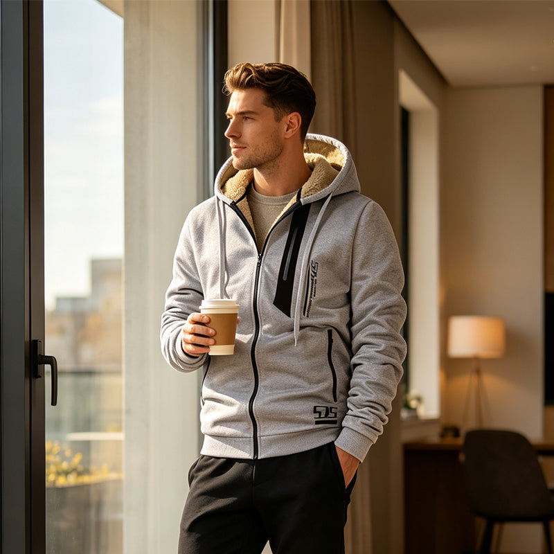 Men's Thick Plush-Lined Hooded Warm Jacket
