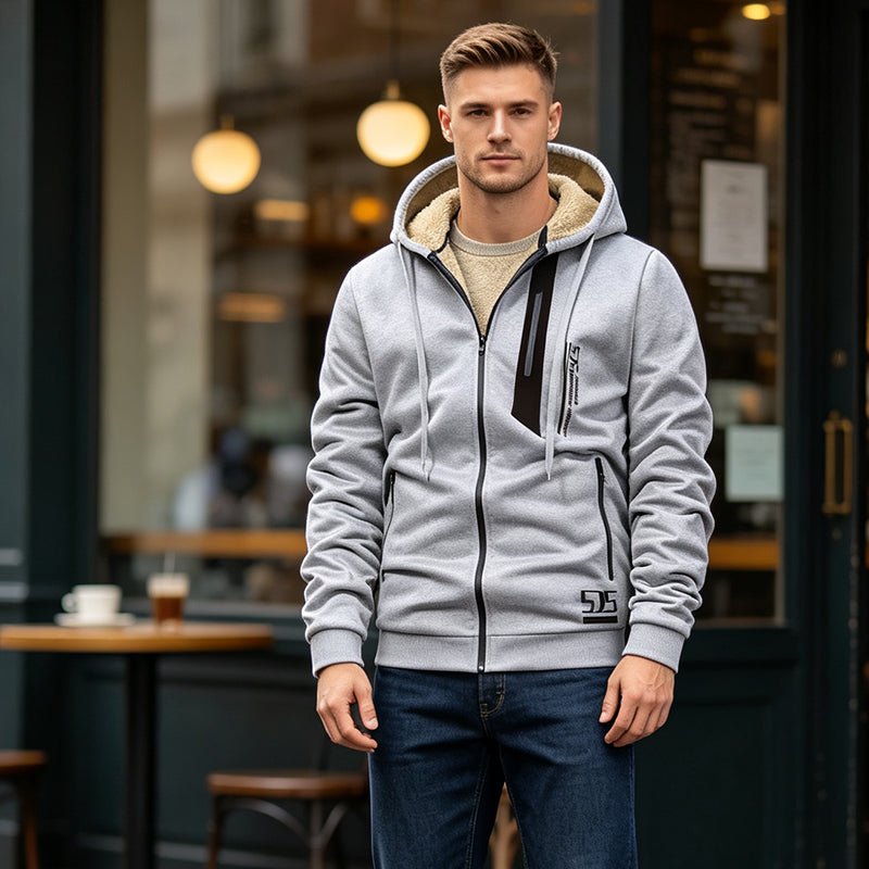 Men's Thick Plush-Lined Hooded Warm Jacket
