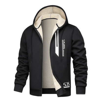 Men's Thick Plush-Lined Hooded Warm Jacket