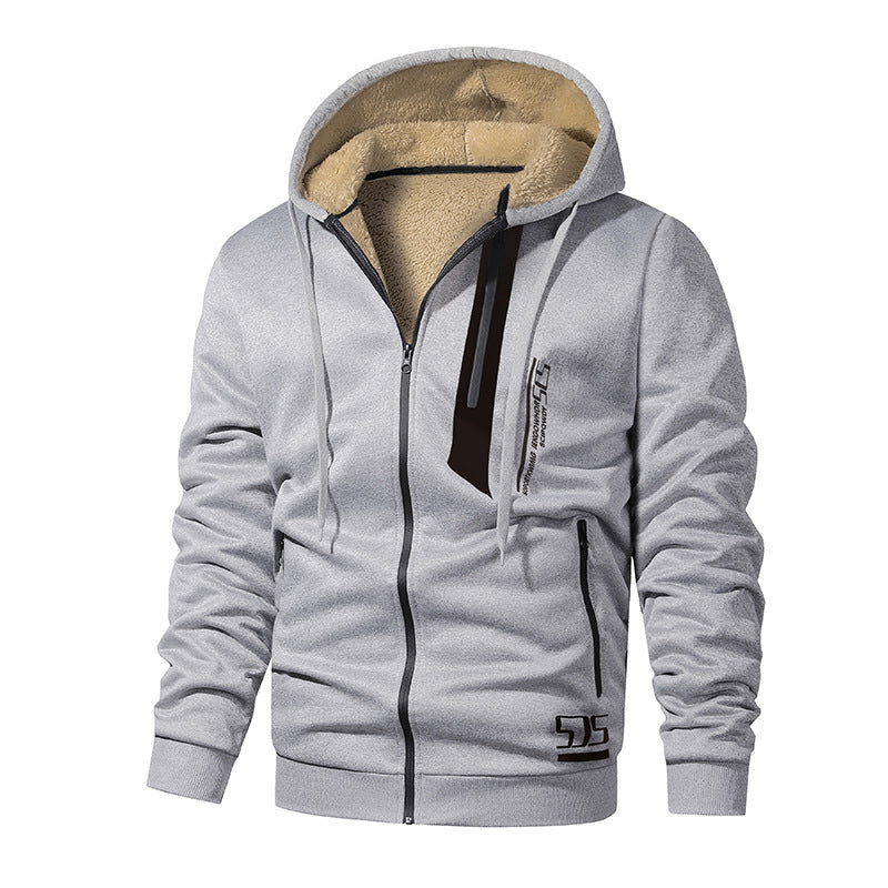 Men's Thick Plush-Lined Hooded Warm Jacket