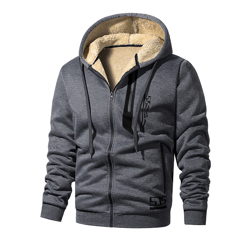 Men's Thick Plush-Lined Hooded Warm Jacket
