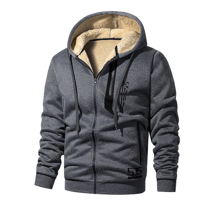 Men's Thick Plush-Lined Hooded Warm Jacket