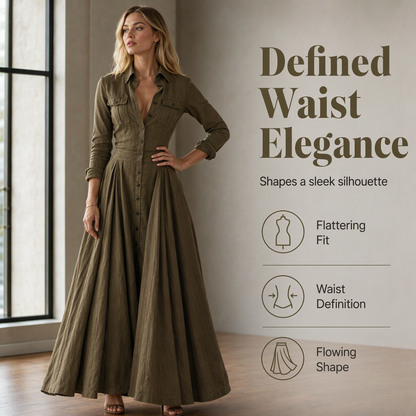 Women's Lapel Button Down Maxi Dress