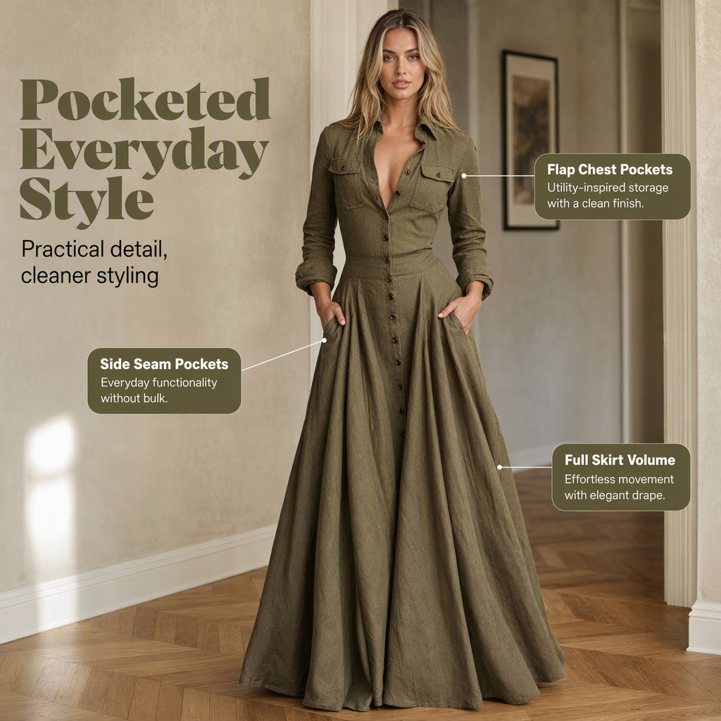 Women's Lapel Button Down Maxi Dress