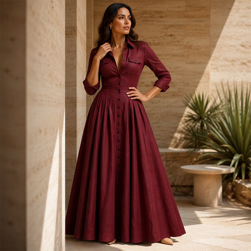 Women's Lapel Button Down Maxi Dress