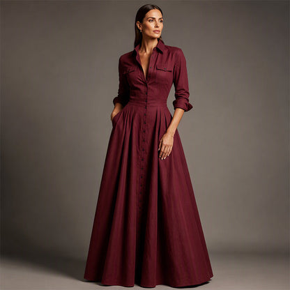 Women's Lapel Button Down Maxi Dress