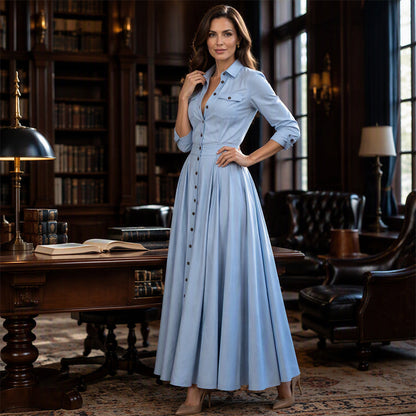Women's Lapel Button Down Maxi Dress