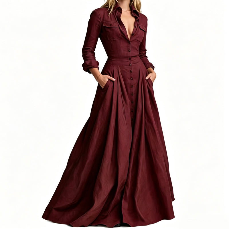 Women's Lapel Button Down Maxi Dress