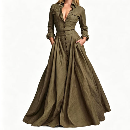 Women's Lapel Button Down Maxi Dress
