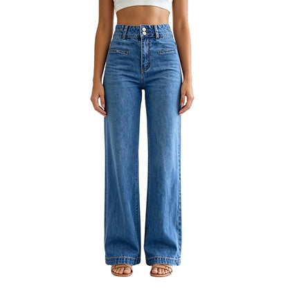 Women's High-Waisted Wide-Leg Casual Jeans