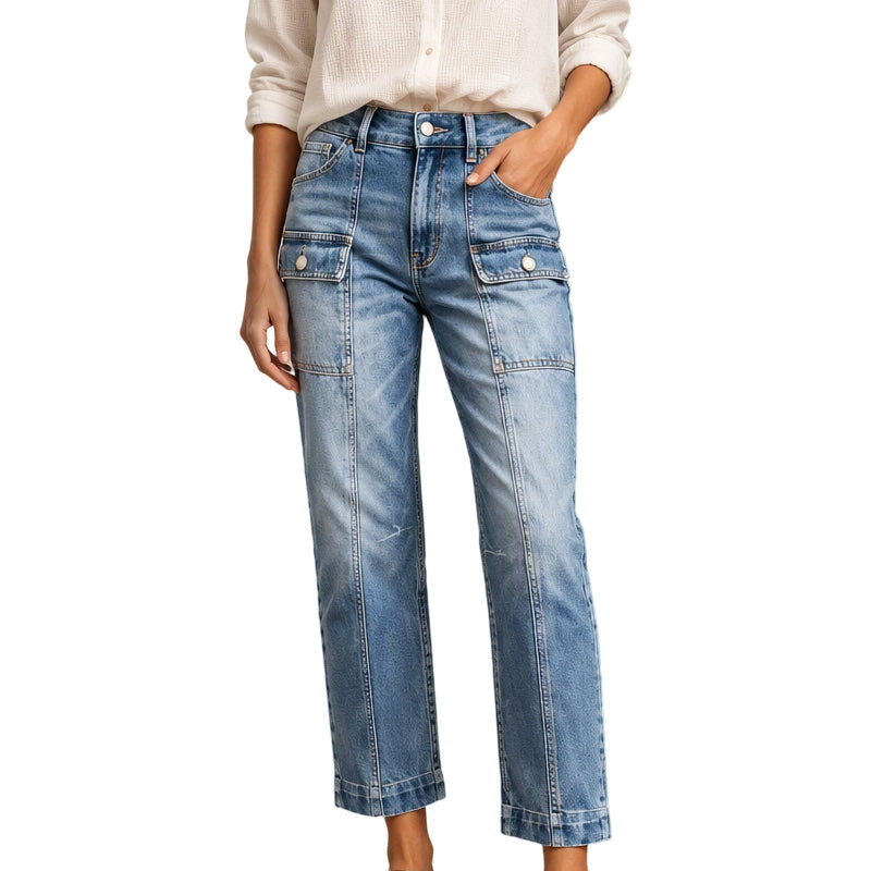 Women's High-Waisted Stretch Straight Leg Jeans