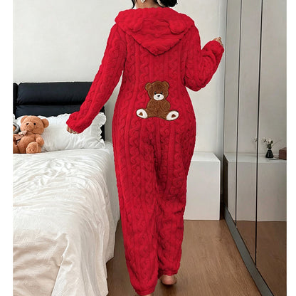 Women's Cute Bear Hooded One-Piece Loungewear