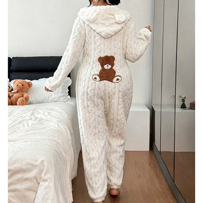 Women's Cute Bear Hooded One-Piece Loungewear