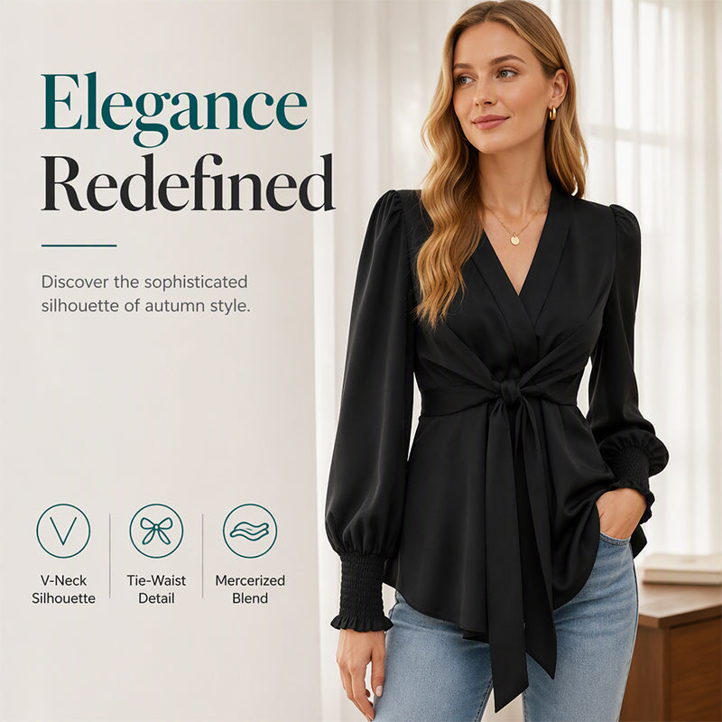 Women’s Elegant V Neck Tie Waist Blouse