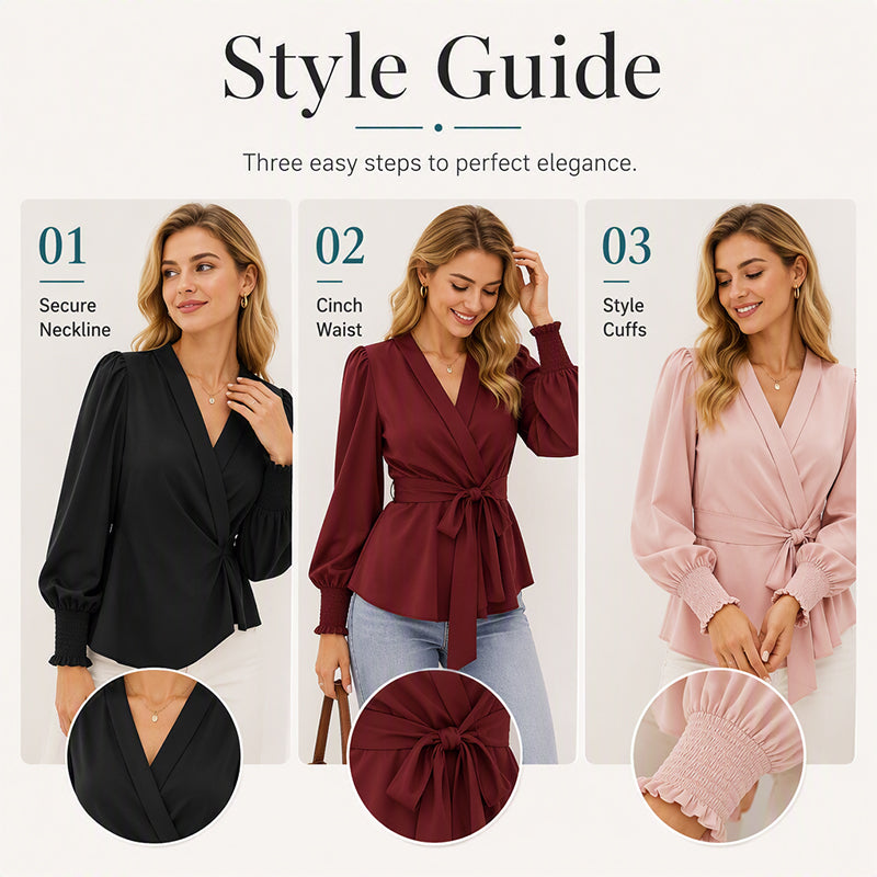Women’s Elegant V Neck Tie Waist Blouse