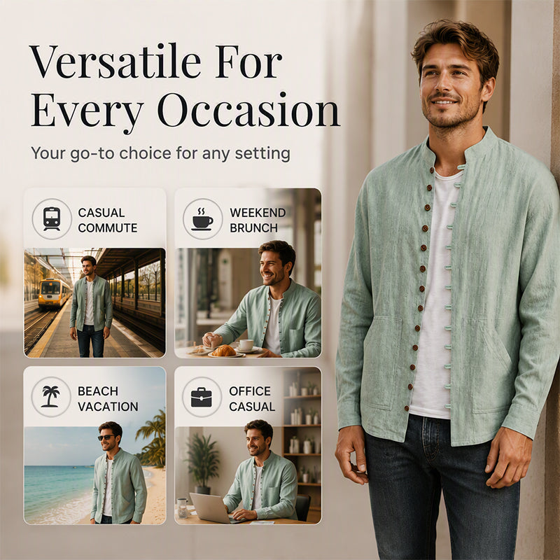 Men's Casual Long Sleeve Stand Collar Shirt