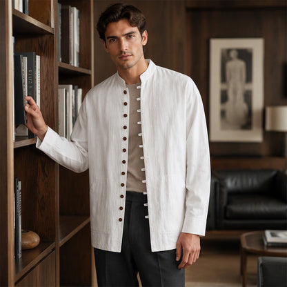 Men's Casual Long Sleeve Stand Collar Shirt