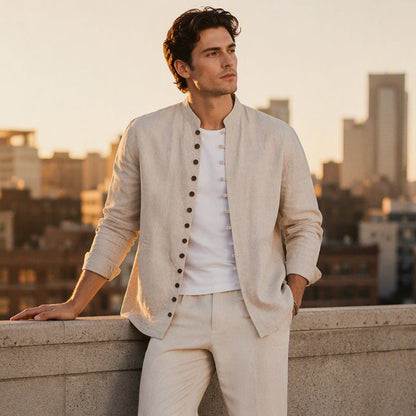 Men's Casual Long Sleeve Stand Collar Shirt