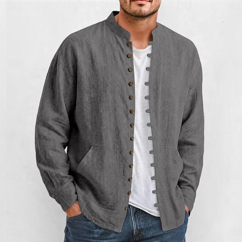 Men's Casual Long Sleeve Stand Collar Shirt