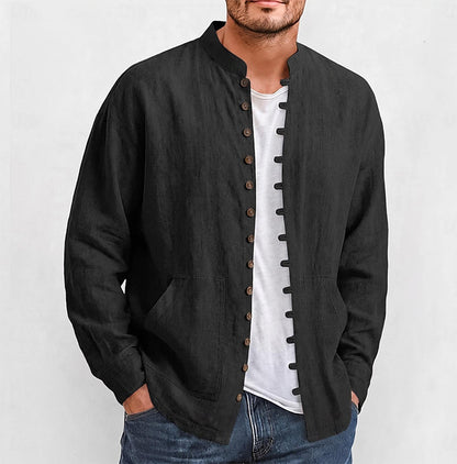 Men's Casual Long Sleeve Stand Collar Shirt