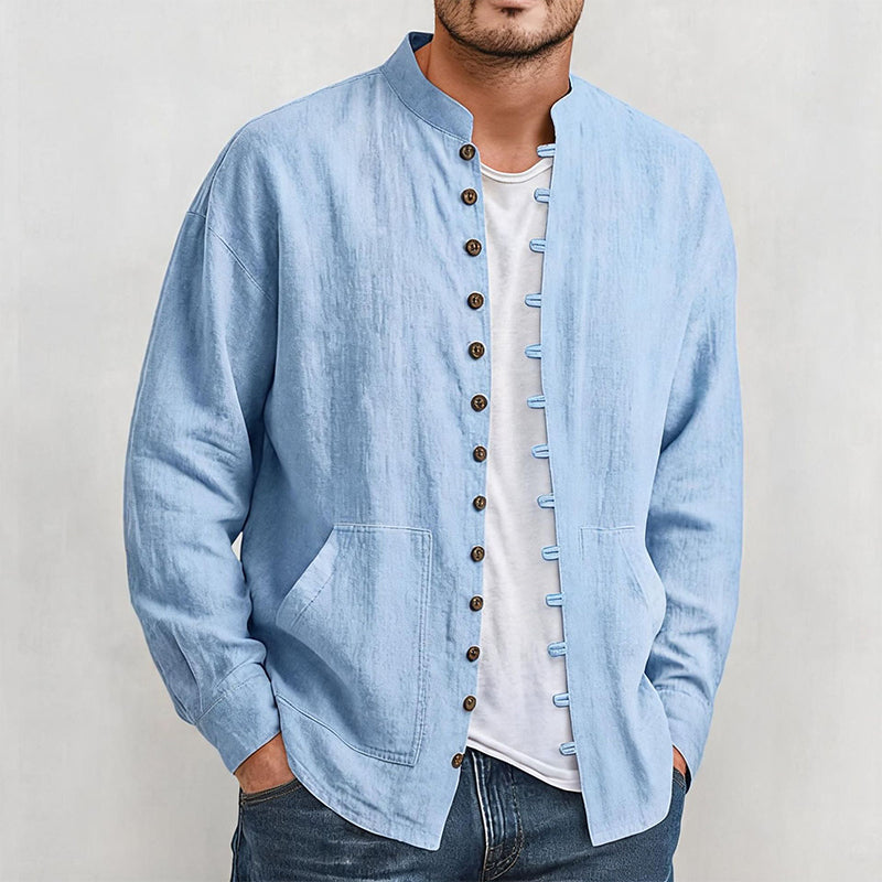 Men's Casual Long Sleeve Stand Collar Shirt