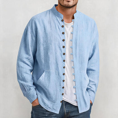 Men's Casual Long Sleeve Stand Collar Shirt