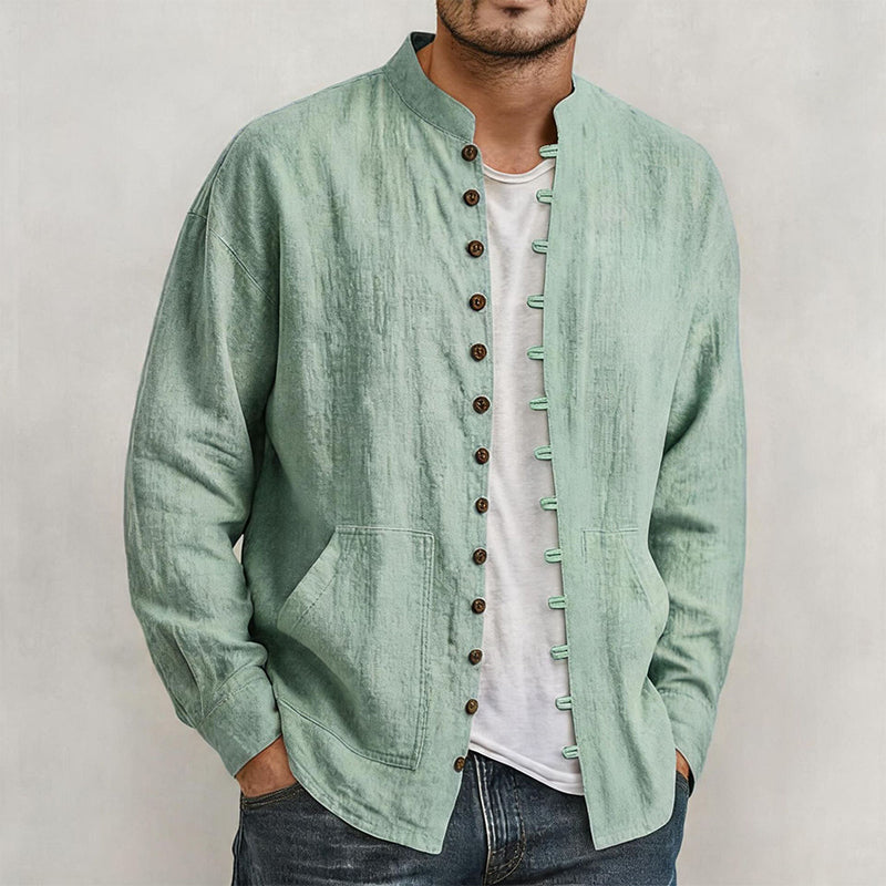 Men's Casual Long Sleeve Stand Collar Shirt