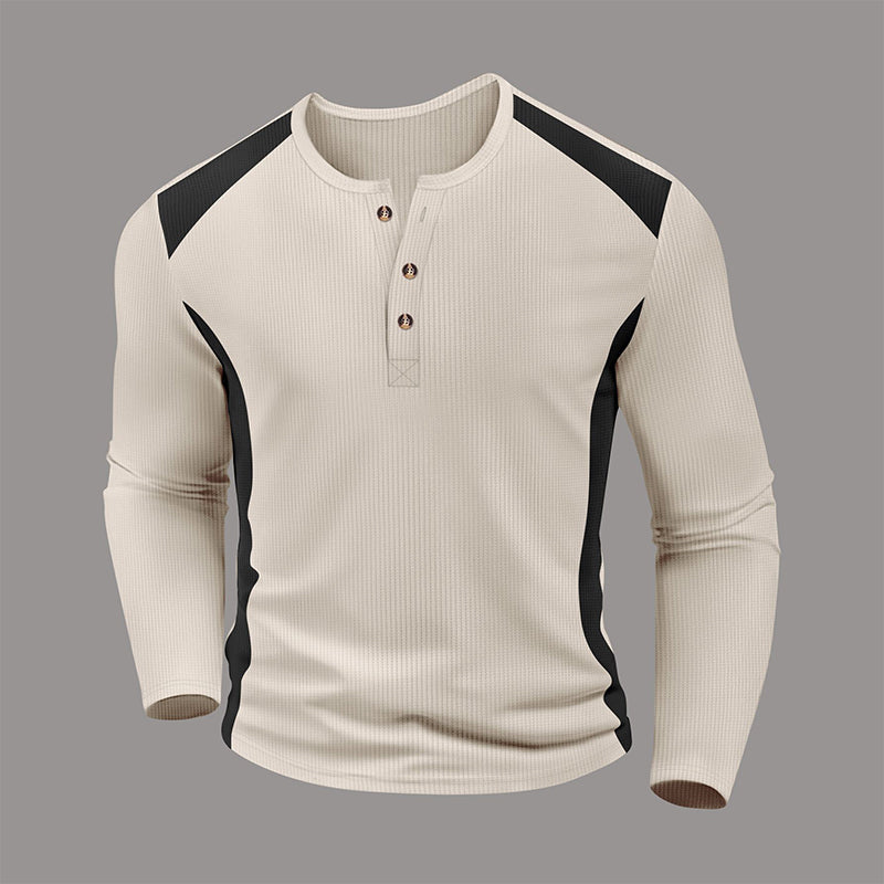 Men's Color Block Waffle Knit Henley Shirt