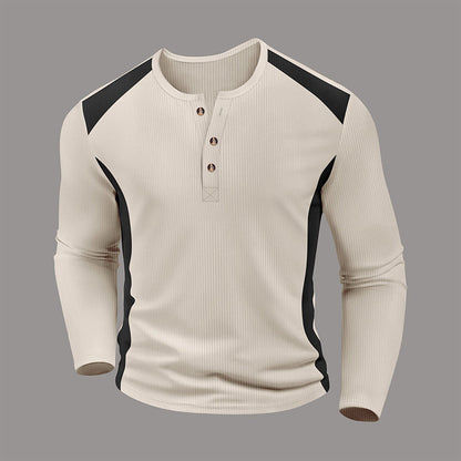 Men's Color Block Waffle Knit Henley Shirt