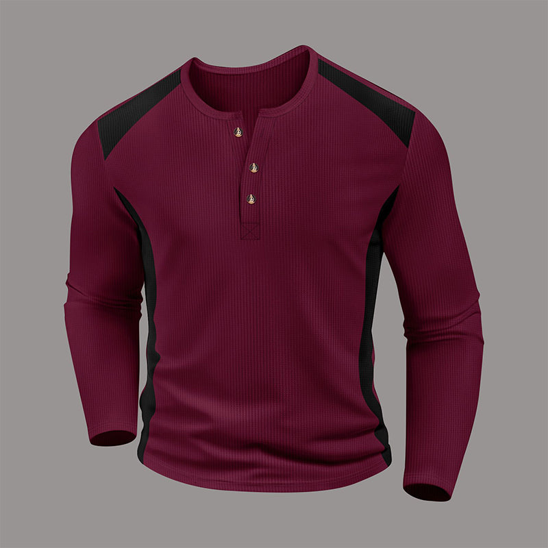 Men's Color Block Waffle Knit Henley Shirt