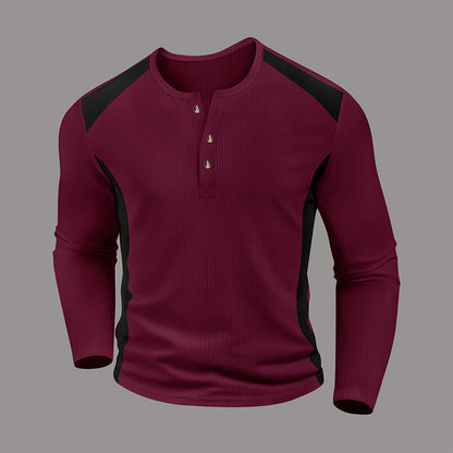 Men's Color Block Waffle Knit Henley Shirt