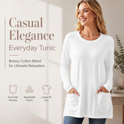 Women's Casual Long Sleeve T-Shirt with Round Neck Pocket
