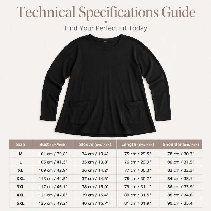 Women's Casual Long Sleeve T-Shirt with Round Neck Pocket