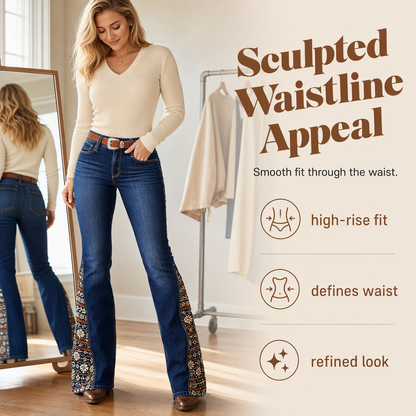 Women's Retro Flared Jeans with Bohemian Print