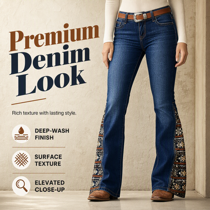 Women's Retro Flared Jeans with Bohemian Print