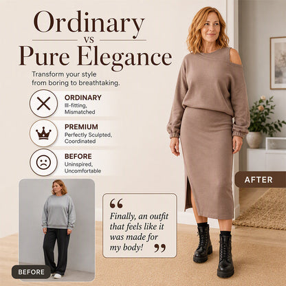 Women's Slanted Shoulder Sweatshirt & Sleeveless Dress Set