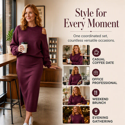 Women's Slanted Shoulder Sweatshirt & Sleeveless Dress Set