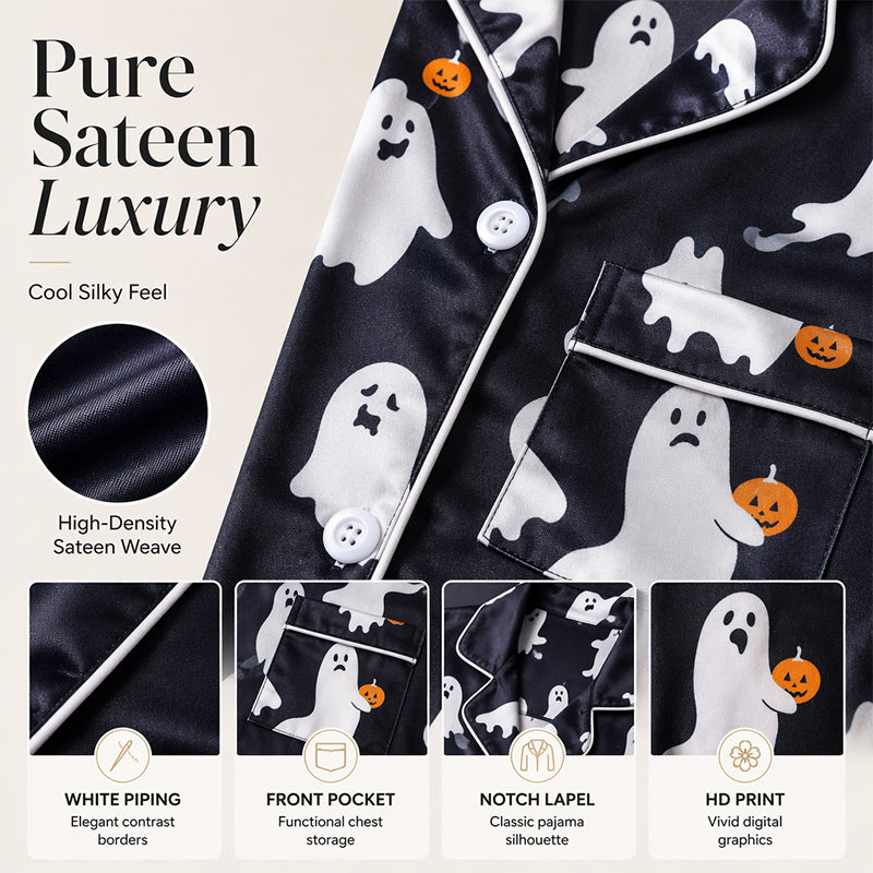Women's Halloween Print Pajama Set Notch Lapel Short Sleeve Loungewear